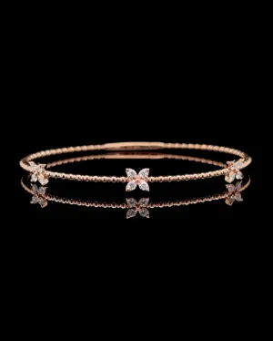 14K Gold Natural Diamond Flowery Flexible Bangle