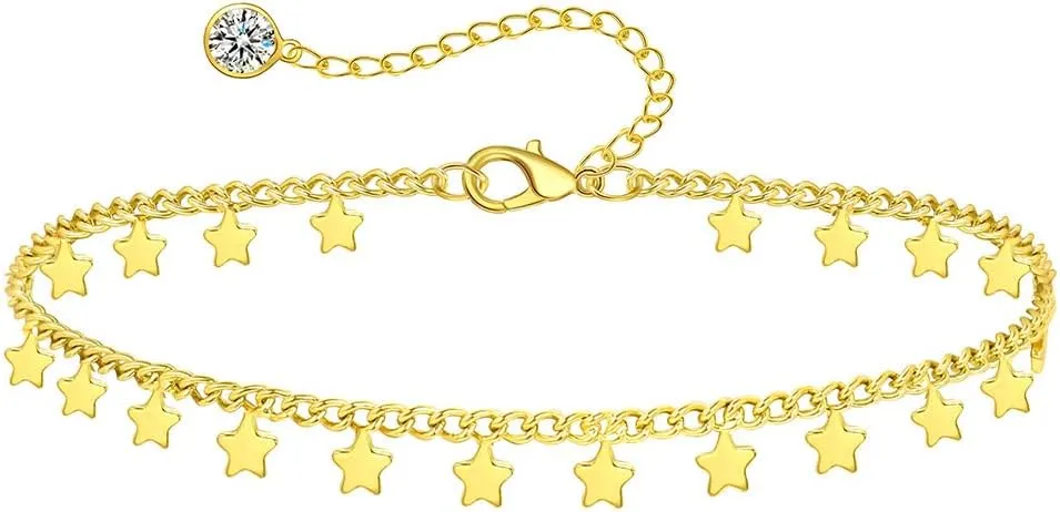 14K Gold Plated Women's Anklets Stars Waterproof Jewelry Plus Size Anklets for Women Big Ankles Summer Beach Anklet Gift for Women