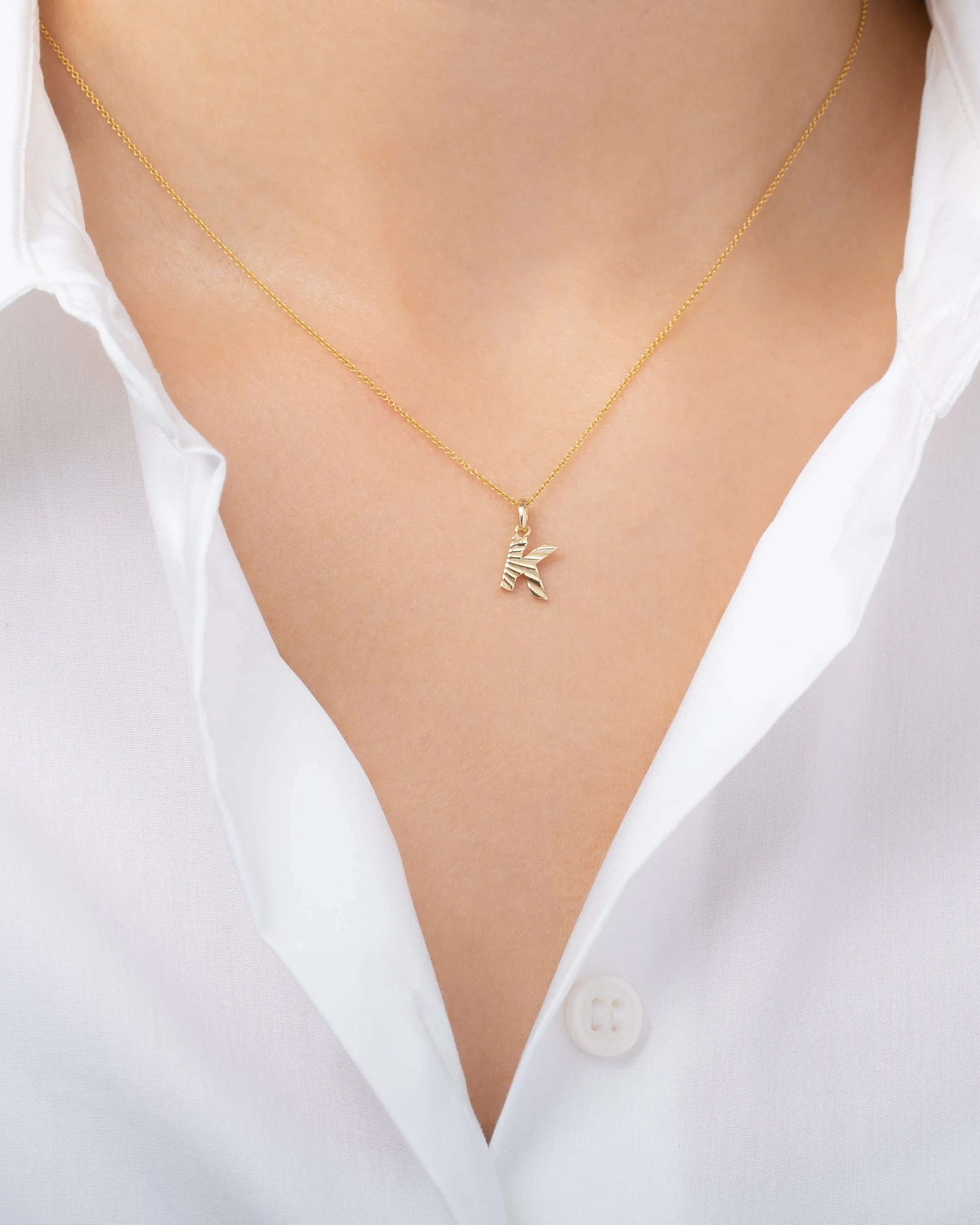 14K Gold Pleated Initial Necklace