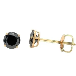 14K Solid Yellow Gold Black Diamond Prong Set Stud Earrings