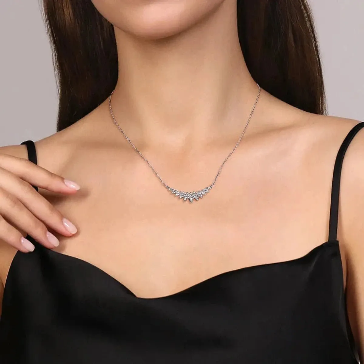 14K W Gold 0.75ctw I-J/SI2 17.5" Marquise Shape Bar Necklace