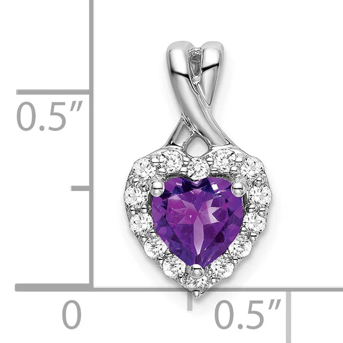 14k White Gold Amethyst and Diamond Halo Heart Pendant