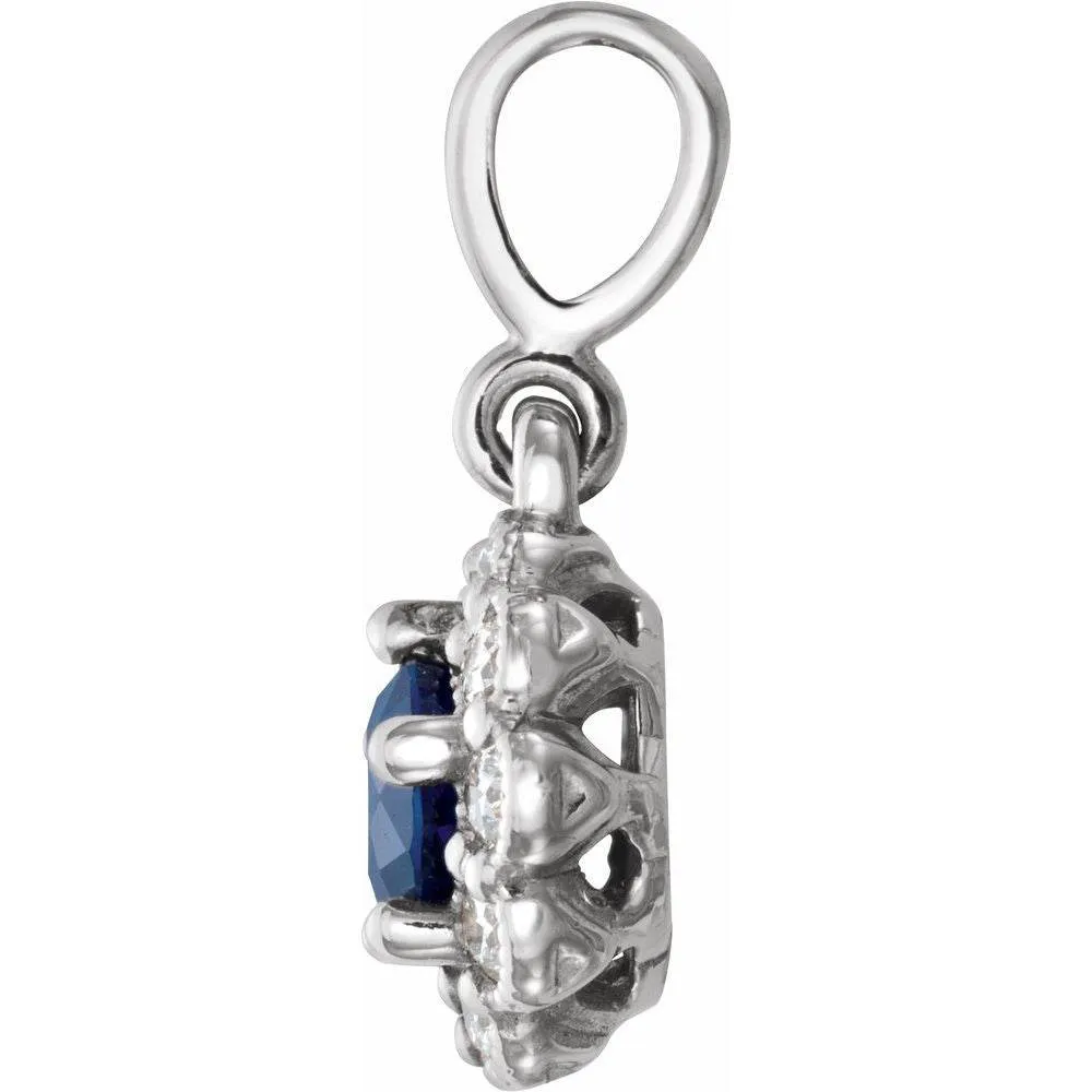 14K White Gold Blue Sapphire & Diamond Pendant – 1/6 CTW Sapphire, 1/8 CTW Diamonds