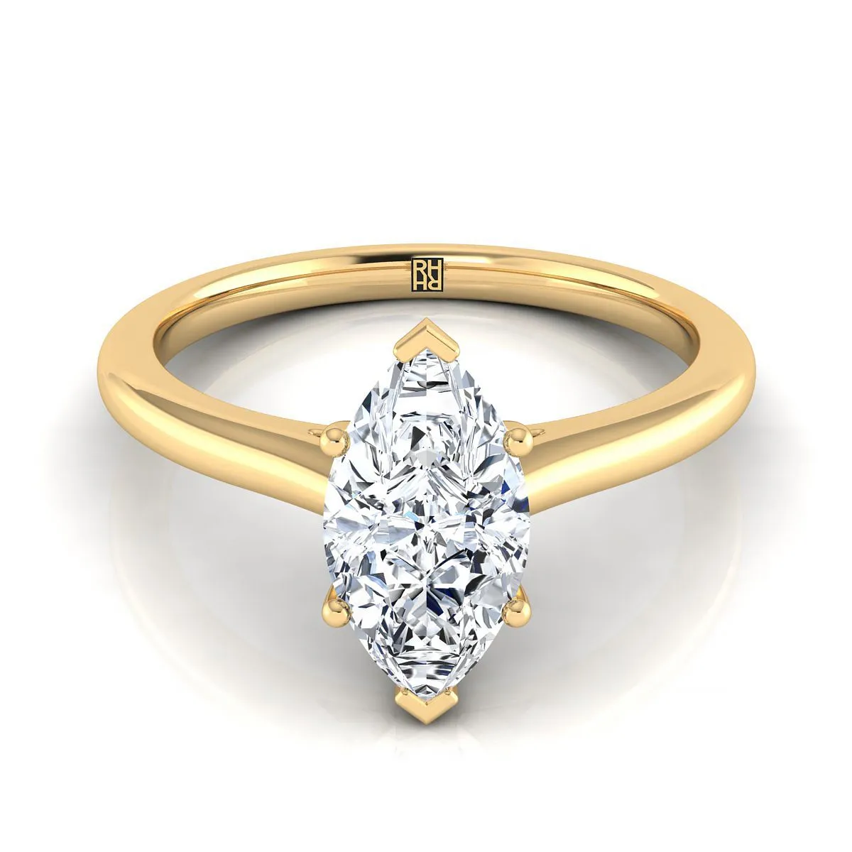 14K Yellow Gold Marquise   Pinched Comfort Fit Claw Prong Solitaire Engagement Ring