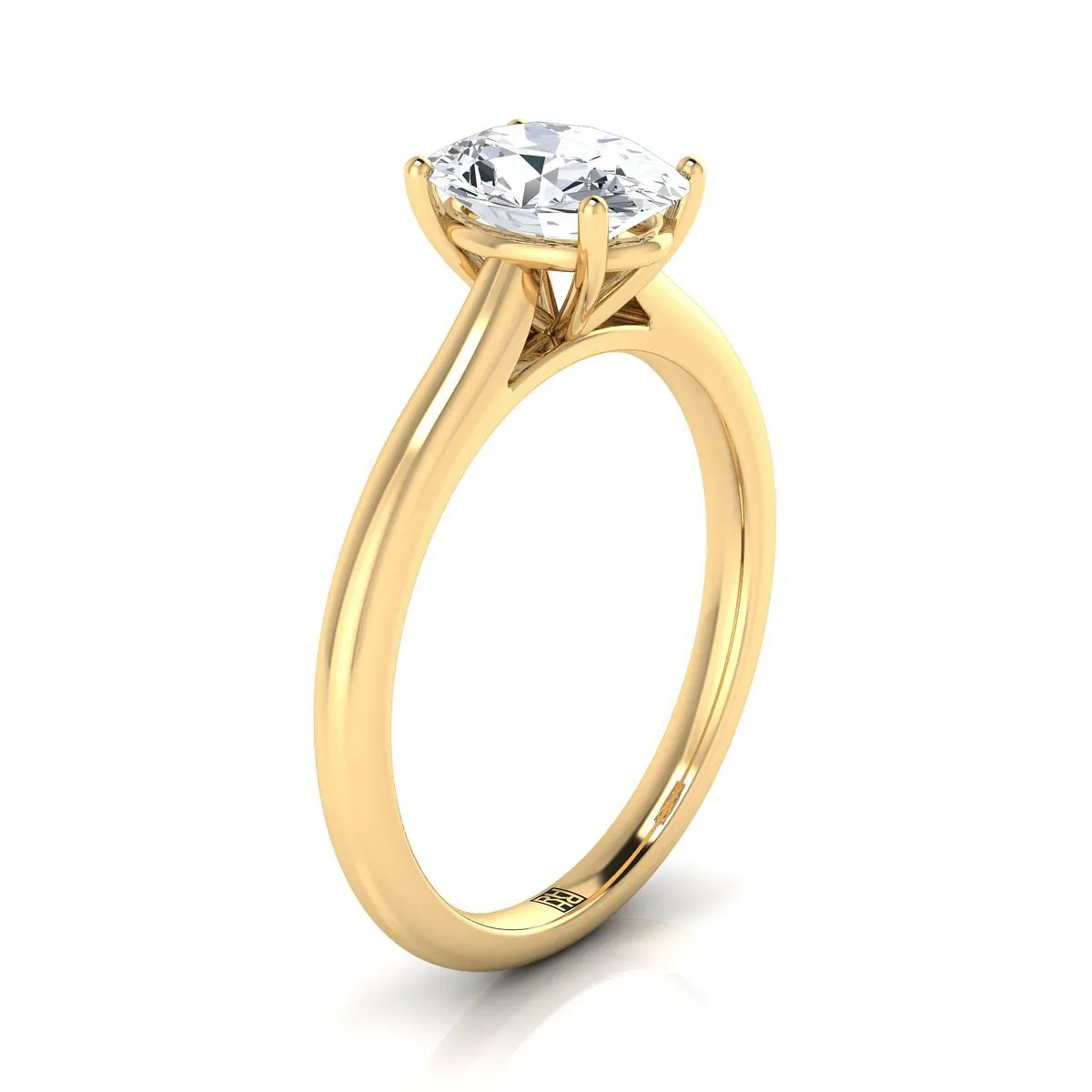 14K Yellow Gold Oval  Pinched Comfort Fit Claw Prong Solitaire Engagement Ring