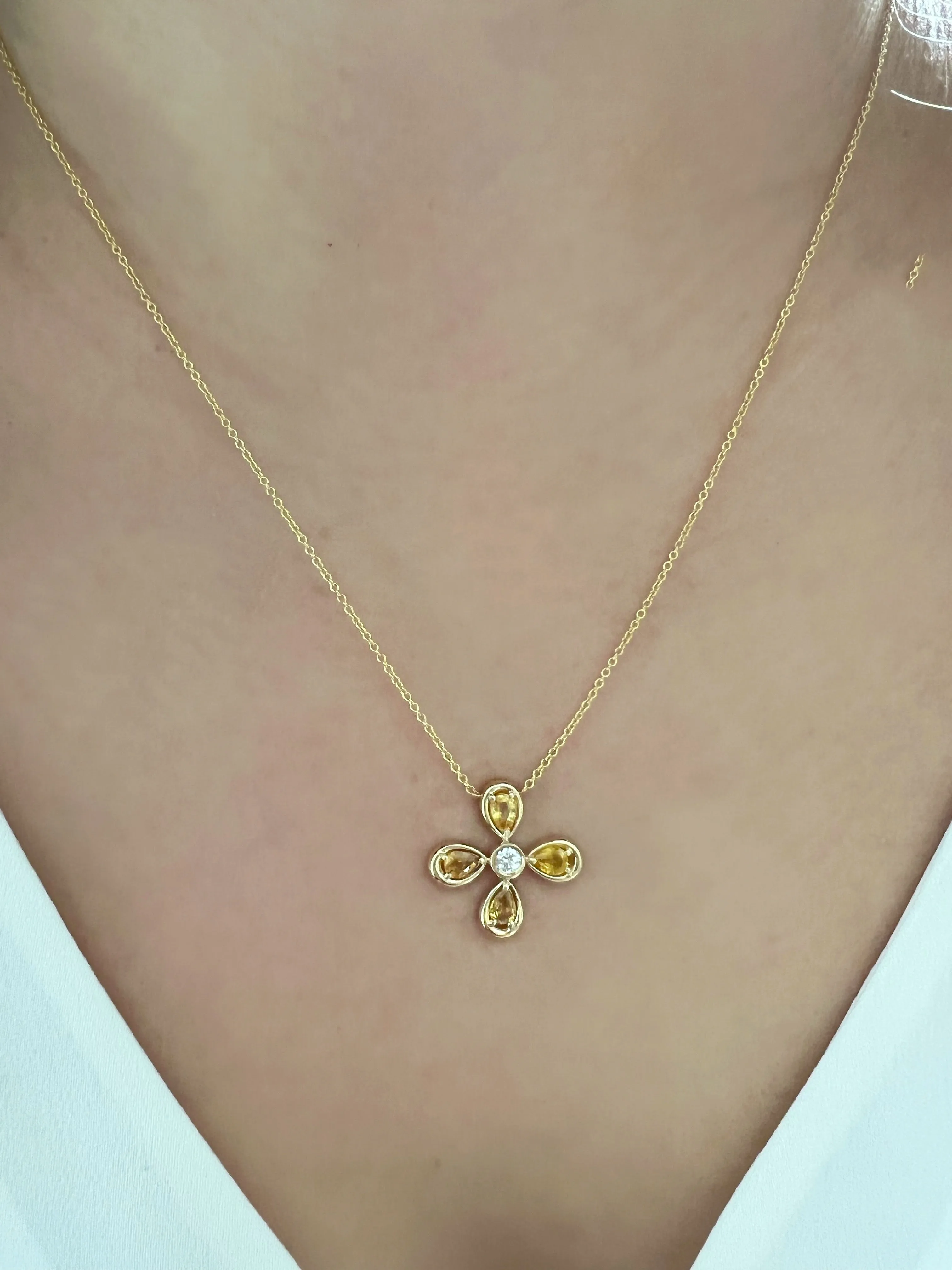 14K Yellow Gold Yellow Sapphire & Diamond Flower Pendant