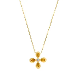 14K Yellow Gold Yellow Sapphire & Diamond Flower Pendant