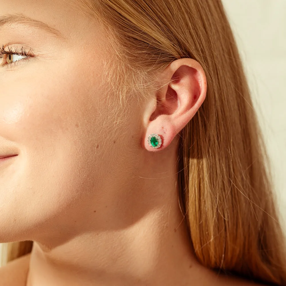 18ct White Gold 1.69ct Emerald & Diamond Earrings