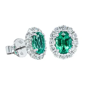 18ct White Gold 1.69ct Emerald & Diamond Earrings