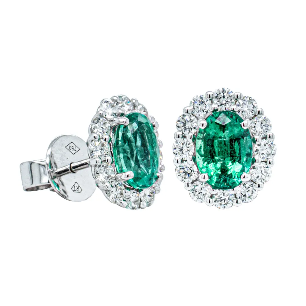 18ct White Gold 1.69ct Emerald & Diamond Earrings