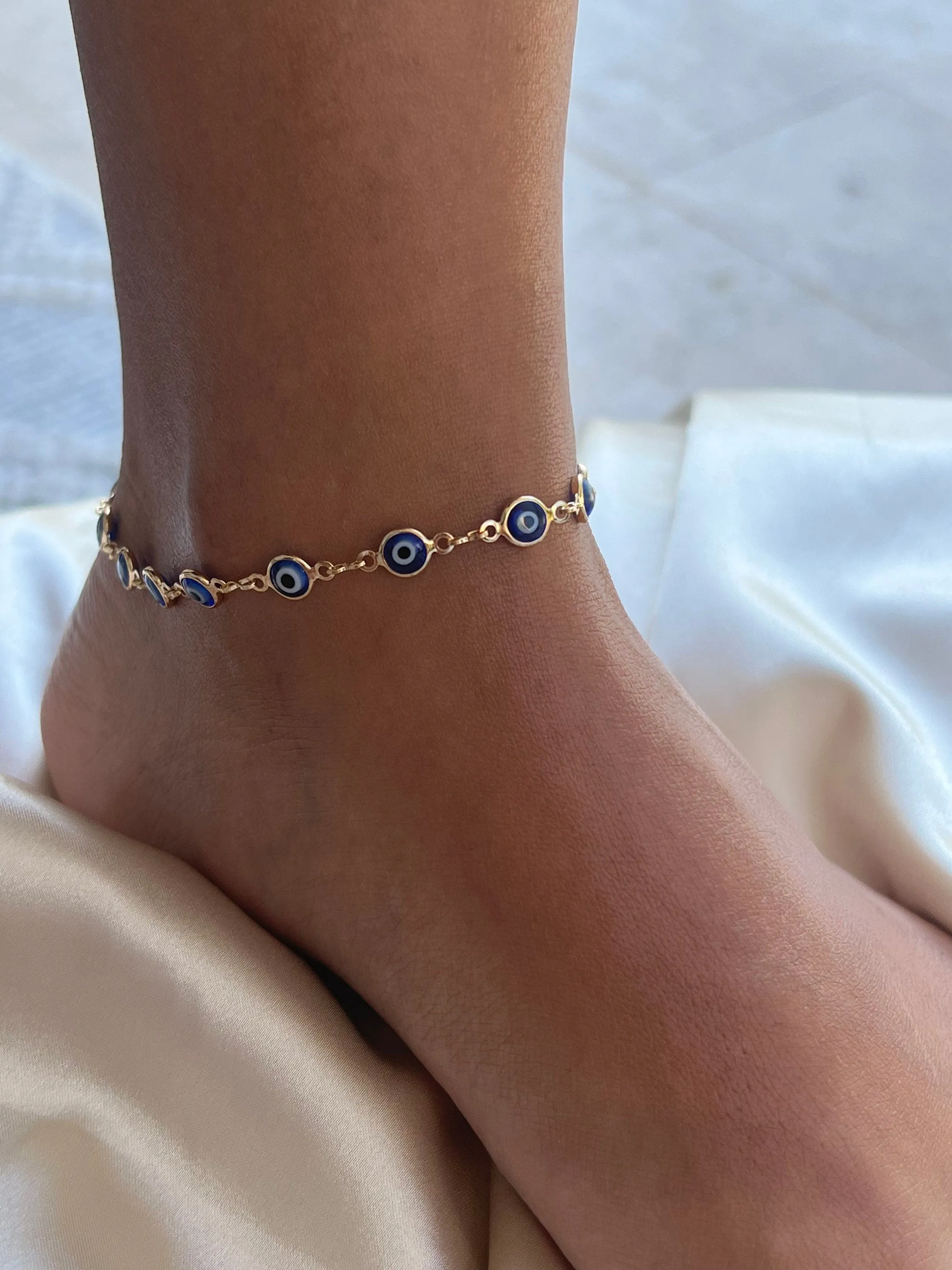 18k Gold Anklet, Anklet With Chain, Eye  Anklet, Gold Anklet Bracelet,  Gold Anklet, Anklets For Women, Blue Eye , Eye Bracelet, mal de ojo