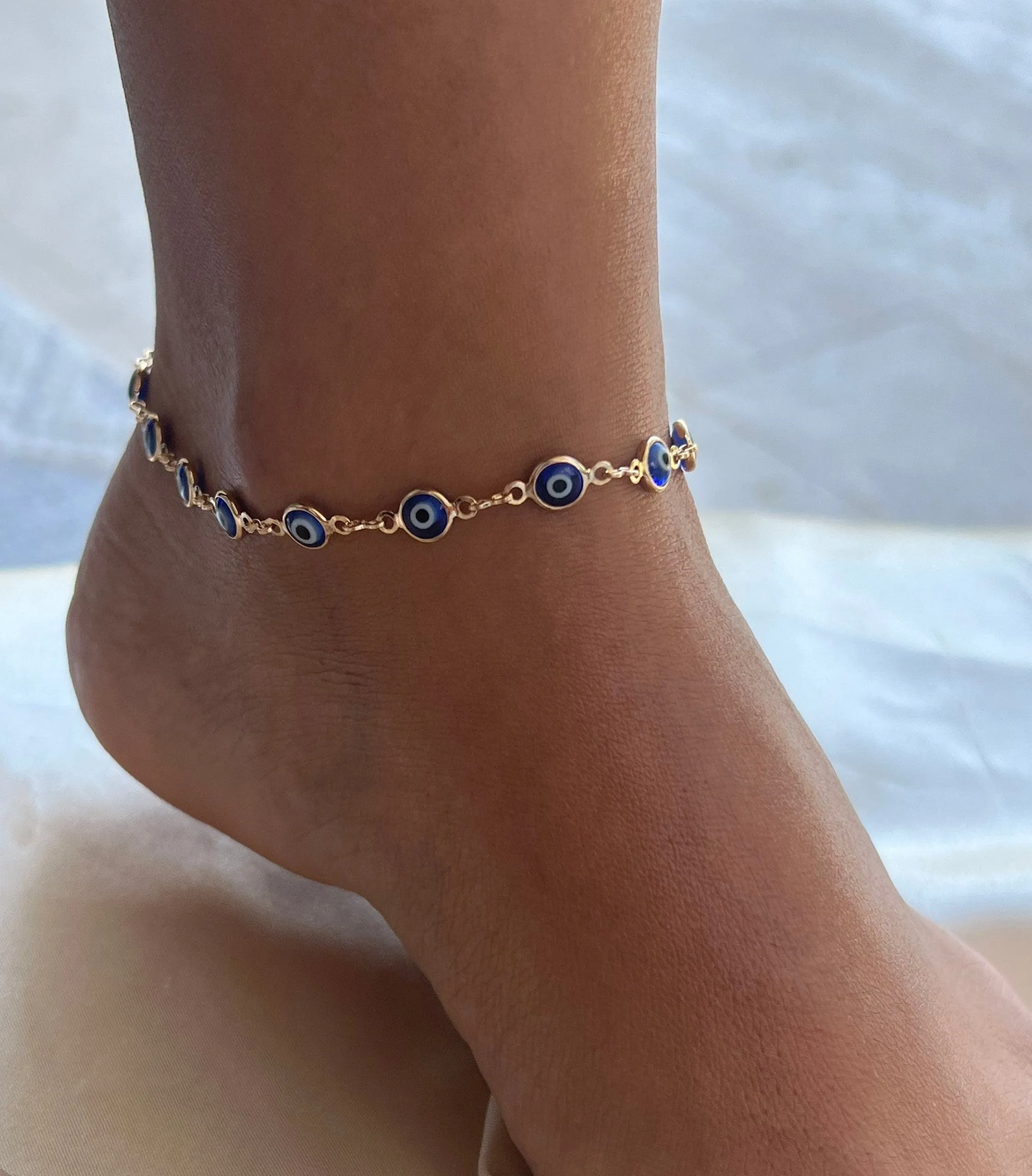 18k Gold Anklet, Anklet With Chain, Eye  Anklet, Gold Anklet Bracelet,  Gold Anklet, Anklets For Women, Blue Eye , Eye Bracelet, mal de ojo