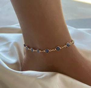 18k Gold Anklet, Anklet With Chain, Eye  Anklet, Gold Anklet Bracelet,  Gold Anklet, Anklets For Women, Blue Eye , Eye Bracelet, mal de ojo