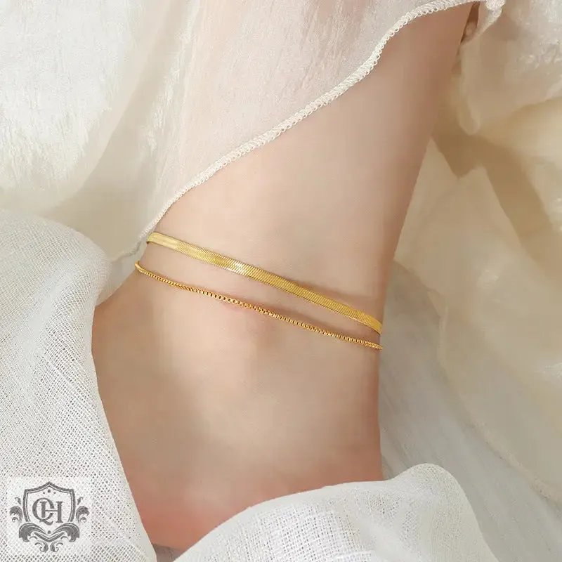 18K Gold Double-Layered Versatile Anklet