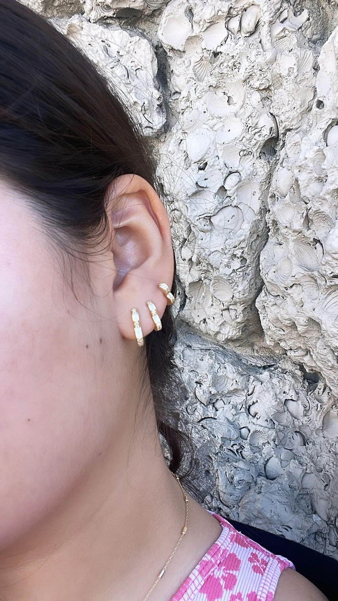 18k Gold Filled Set of 3 Simple Heart  Shaped CZ stone Huggie Earrings