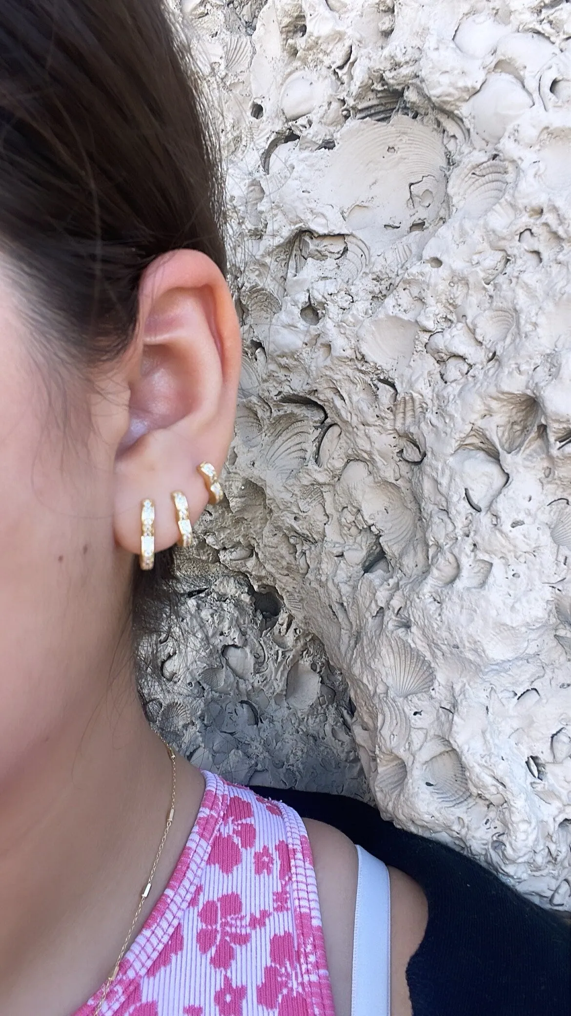18k Gold Filled Set of 3 Simple Heart  Shaped CZ stone Huggie Earrings