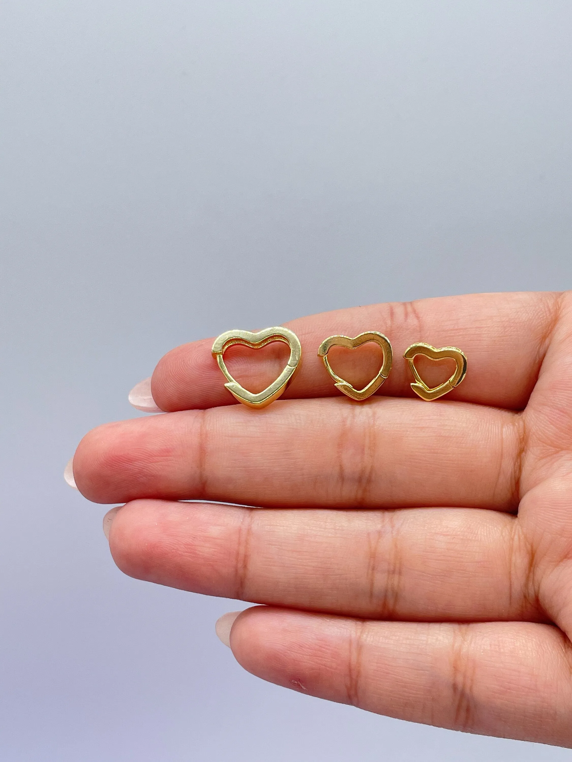 18k Gold Filled Set of 3 Simple Heart  Shaped CZ stone Huggie Earrings