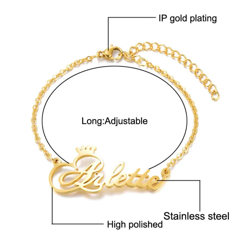 18k Gold Plated Personalized Anklet Bracelet With Crown