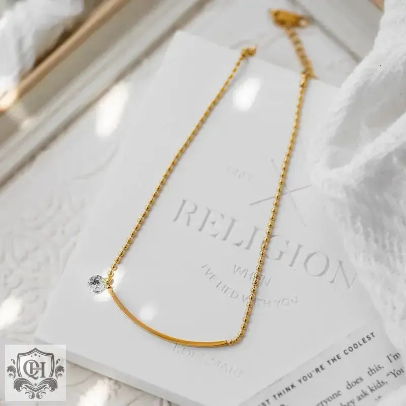 18K Gold Simple Inlaid Zircon Anklet