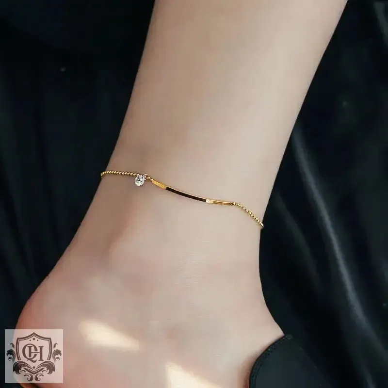 18K Gold Simple Inlaid Zircon Anklet