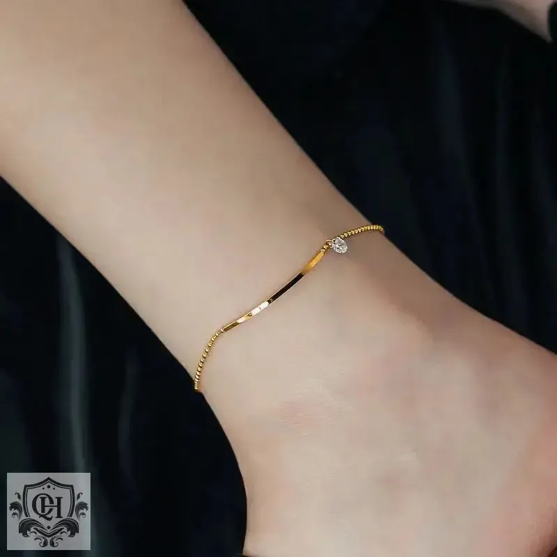 18K Gold Simple Inlaid Zircon Anklet