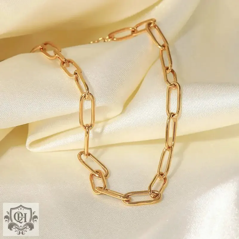 18K Gold Simple Style Paperclip Chain Anklet