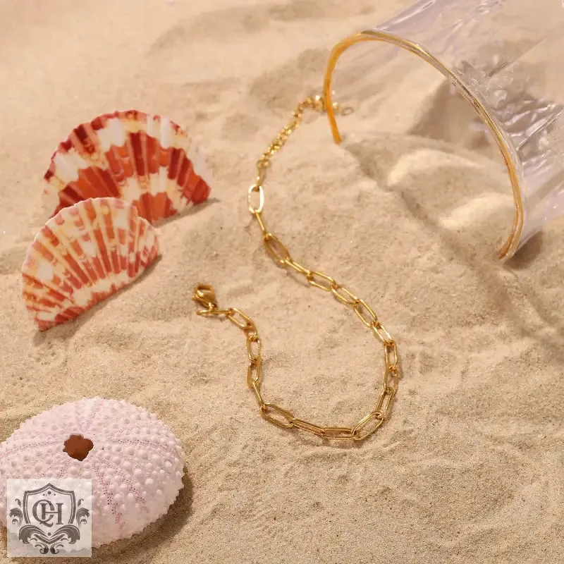 18K Gold Simple Style Paperclip Chain Anklet