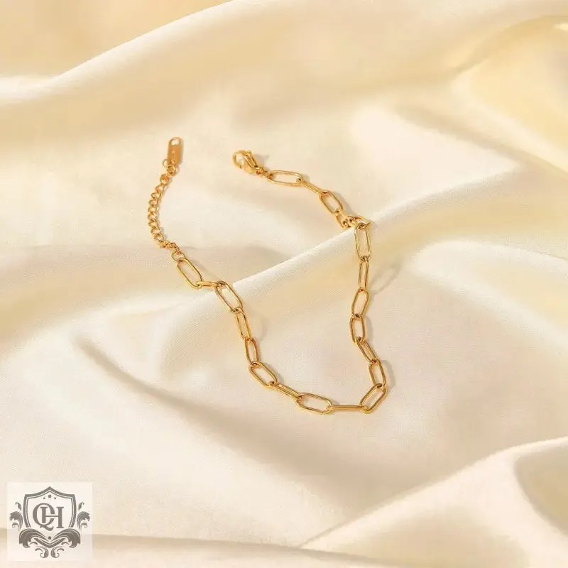 18K Gold Simple Style Paperclip Chain Anklet