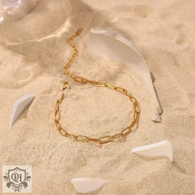 18K Gold Simple Style Paperclip Chain Anklet