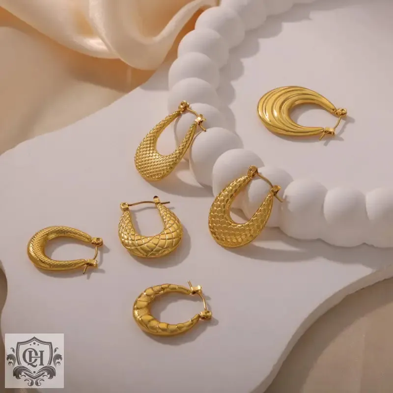 18K gold trendy personality geometric U-shaped earrings with texture design