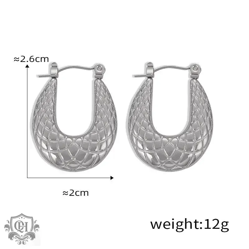 18K gold trendy personality geometric U-shaped earrings with texture design