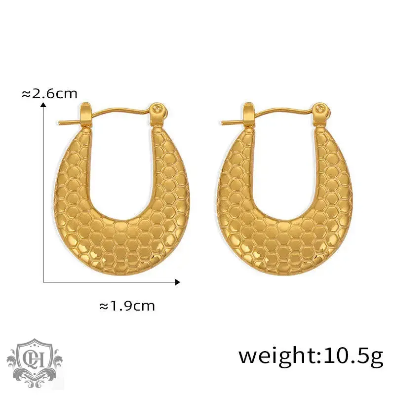 18K gold trendy personality geometric U-shaped earrings with texture design