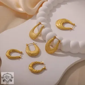 18K gold trendy personality geometric U-shaped earrings with texture design
