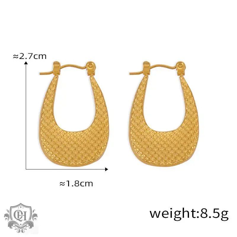 18K gold trendy personality geometric U-shaped earrings with texture design
