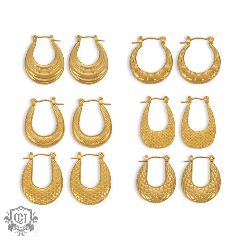 18K gold trendy personality geometric U-shaped earrings with texture design