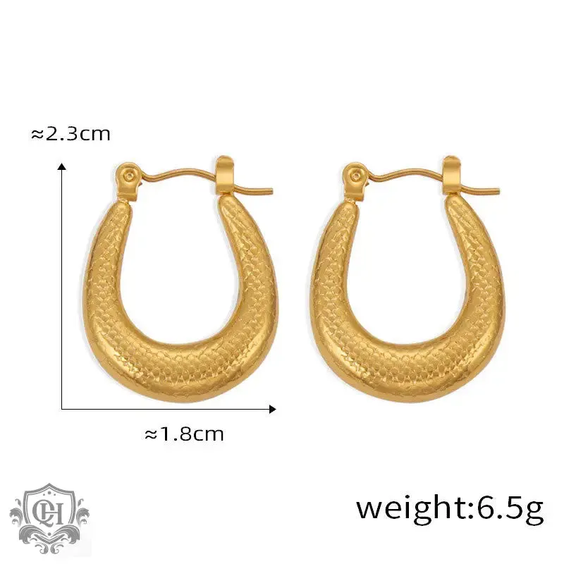 18K gold trendy personality geometric U-shaped earrings with texture design