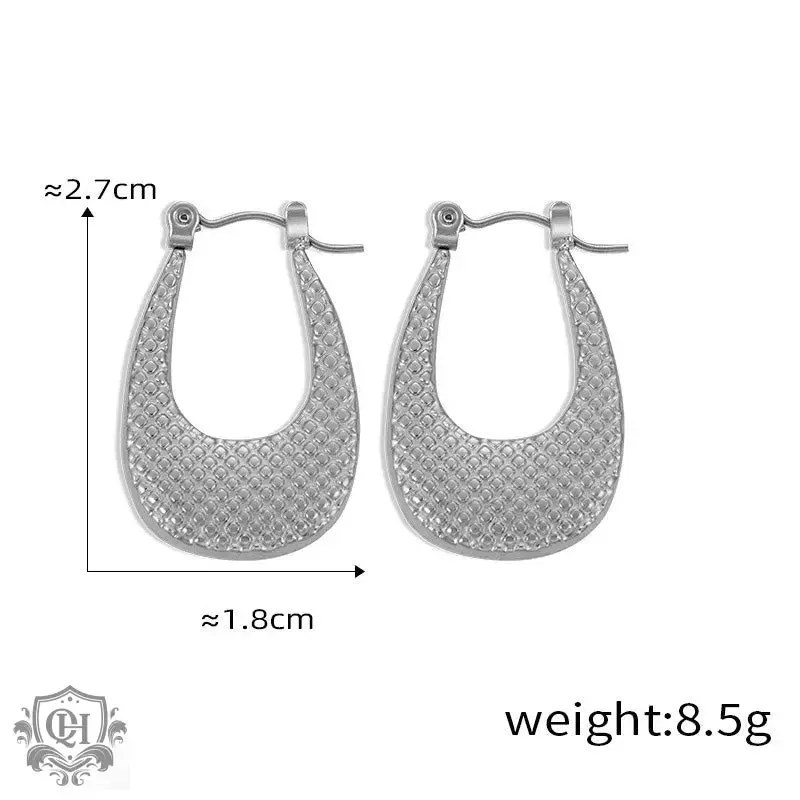 18K gold trendy personality geometric U-shaped earrings with texture design