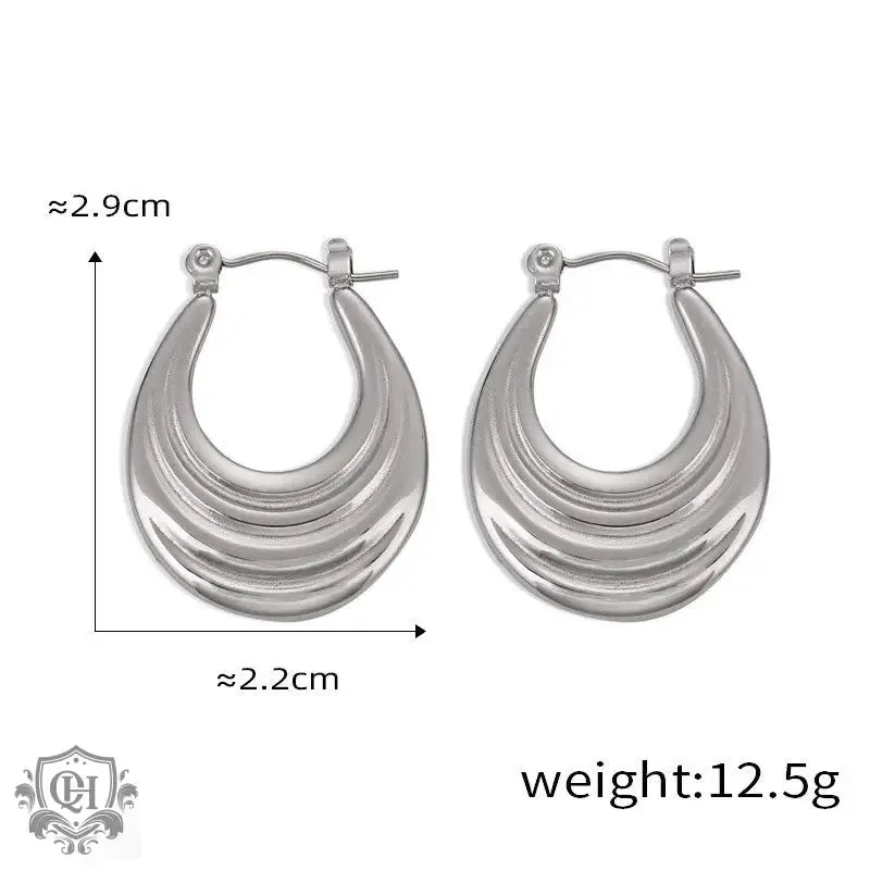 18K gold trendy personality geometric U-shaped earrings with texture design