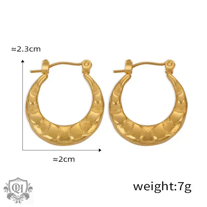 18K gold trendy personality geometric U-shaped earrings with texture design
