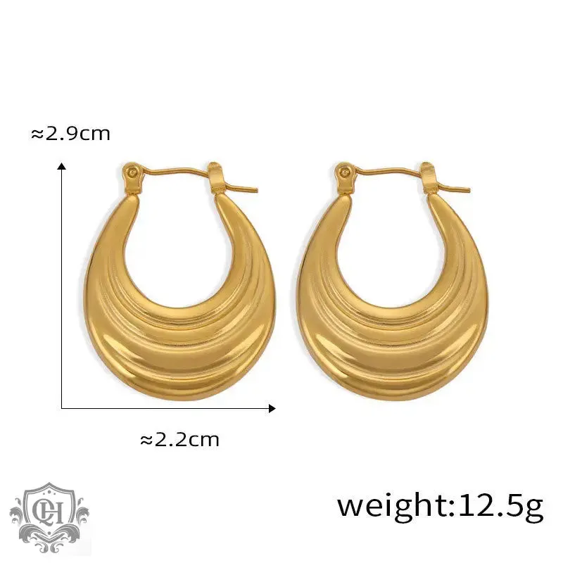18K gold trendy personality geometric U-shaped earrings with texture design