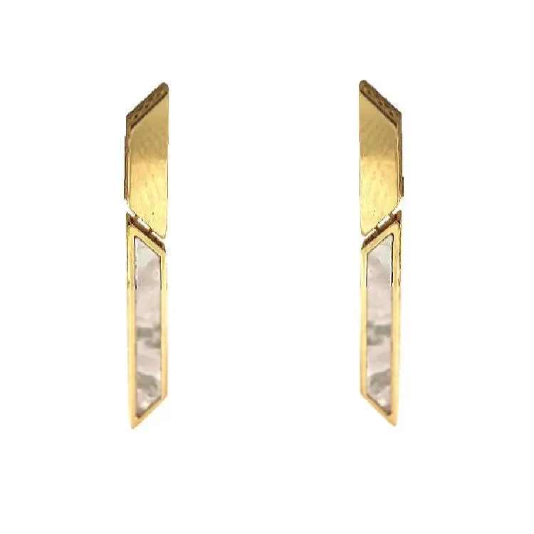 18K Solid Yellow Gold Modern Dangle Post Earrings.