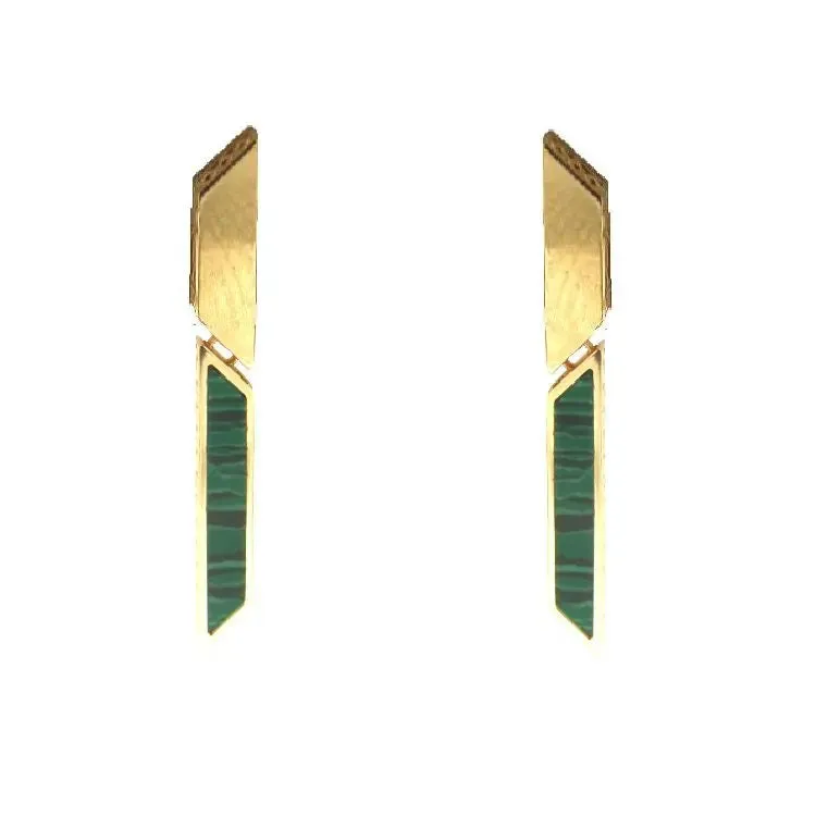 18K Solid Yellow Gold Modern Dangle Post Earrings.