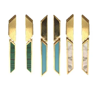 18K Solid Yellow Gold Modern Dangle Post Earrings.