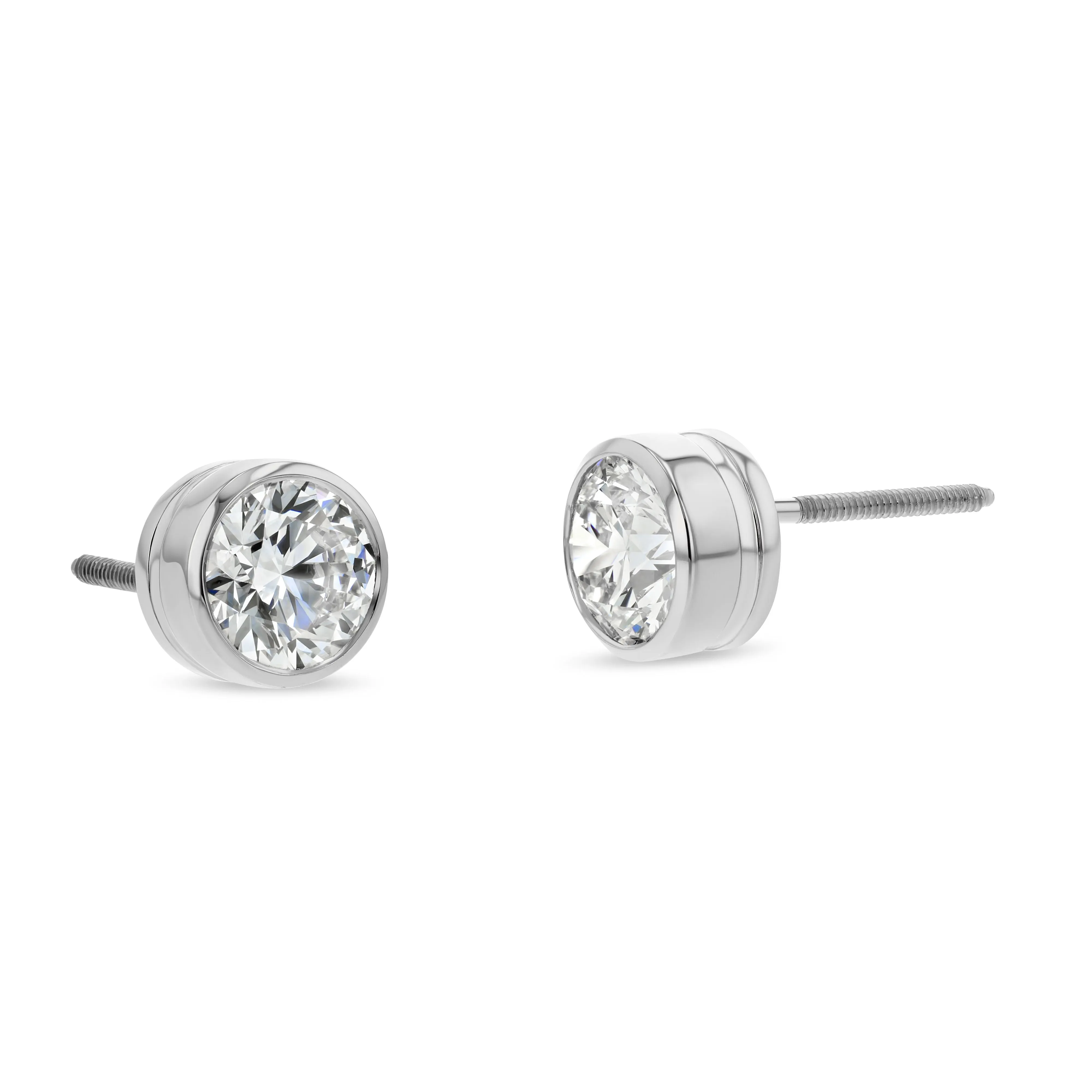 18k White Gold Bezel Set Round Brilliant Diamond Stud Earrings (0.32 Ct. T.w., Si1-si2 Clarity, H-i Color)
