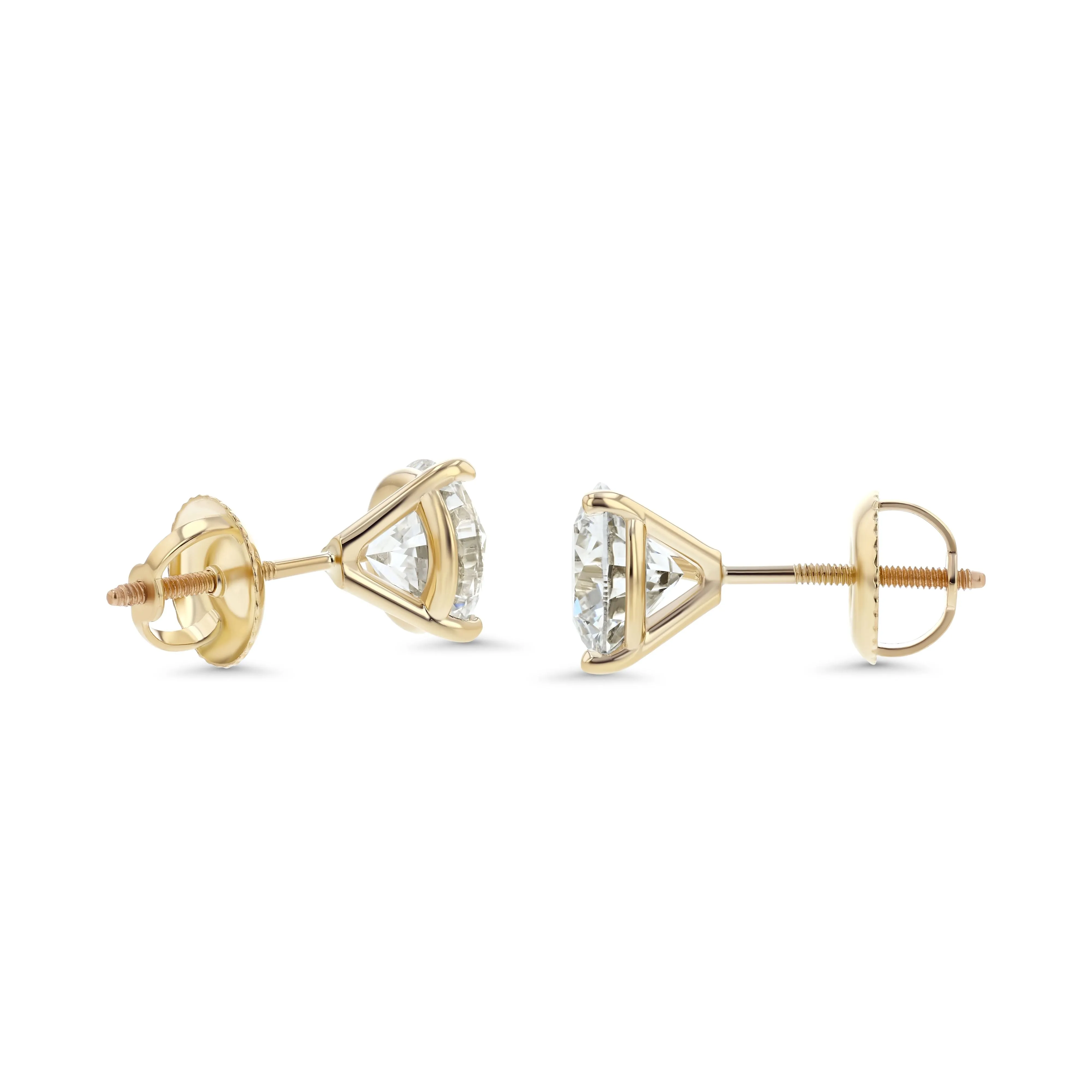 18k Yellow Gold 3-prong Round Brilliant Diamond Stud Earrings (0.32 Ct. T.w., Vs1-vs2 Clarity, H-i Color)