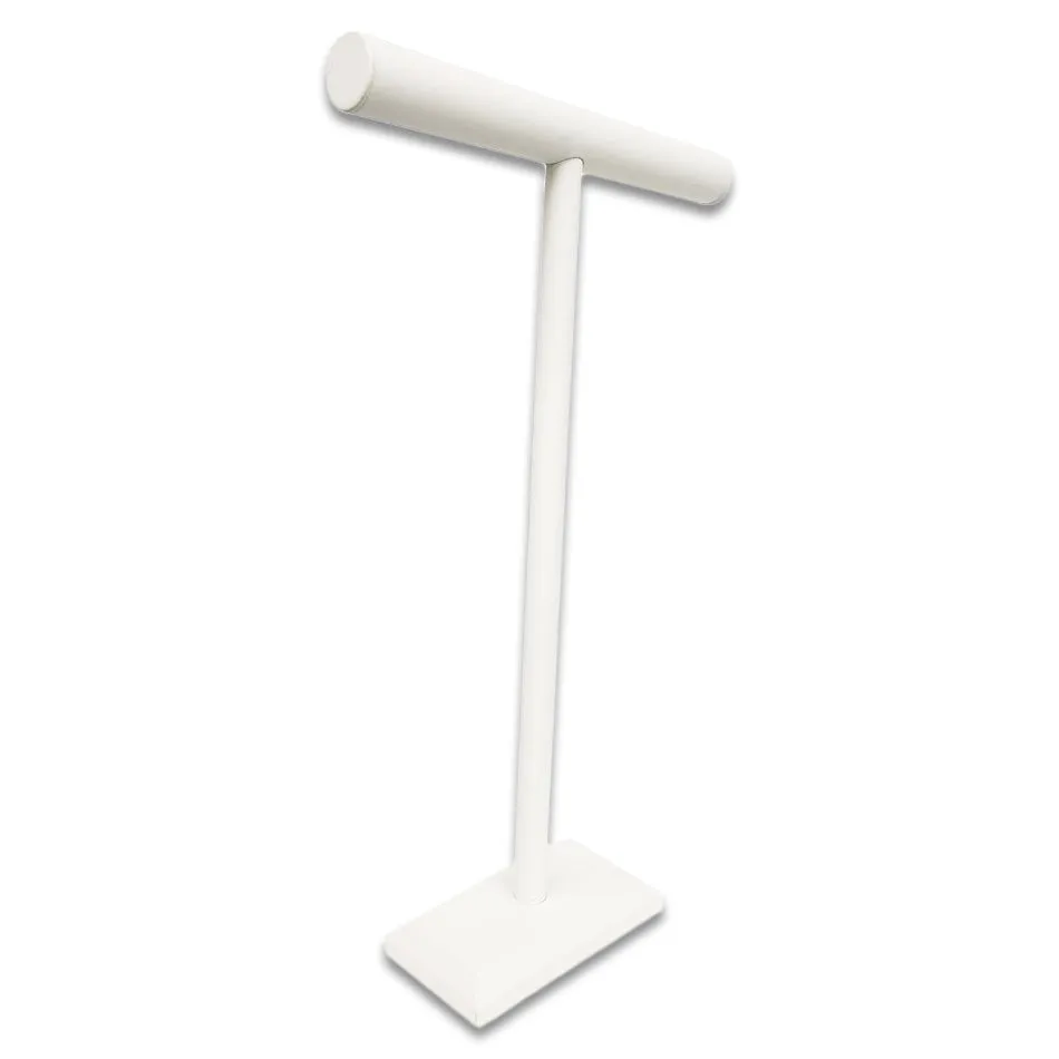 25" White Leatherette Single Round T-Bar Jewelry Display