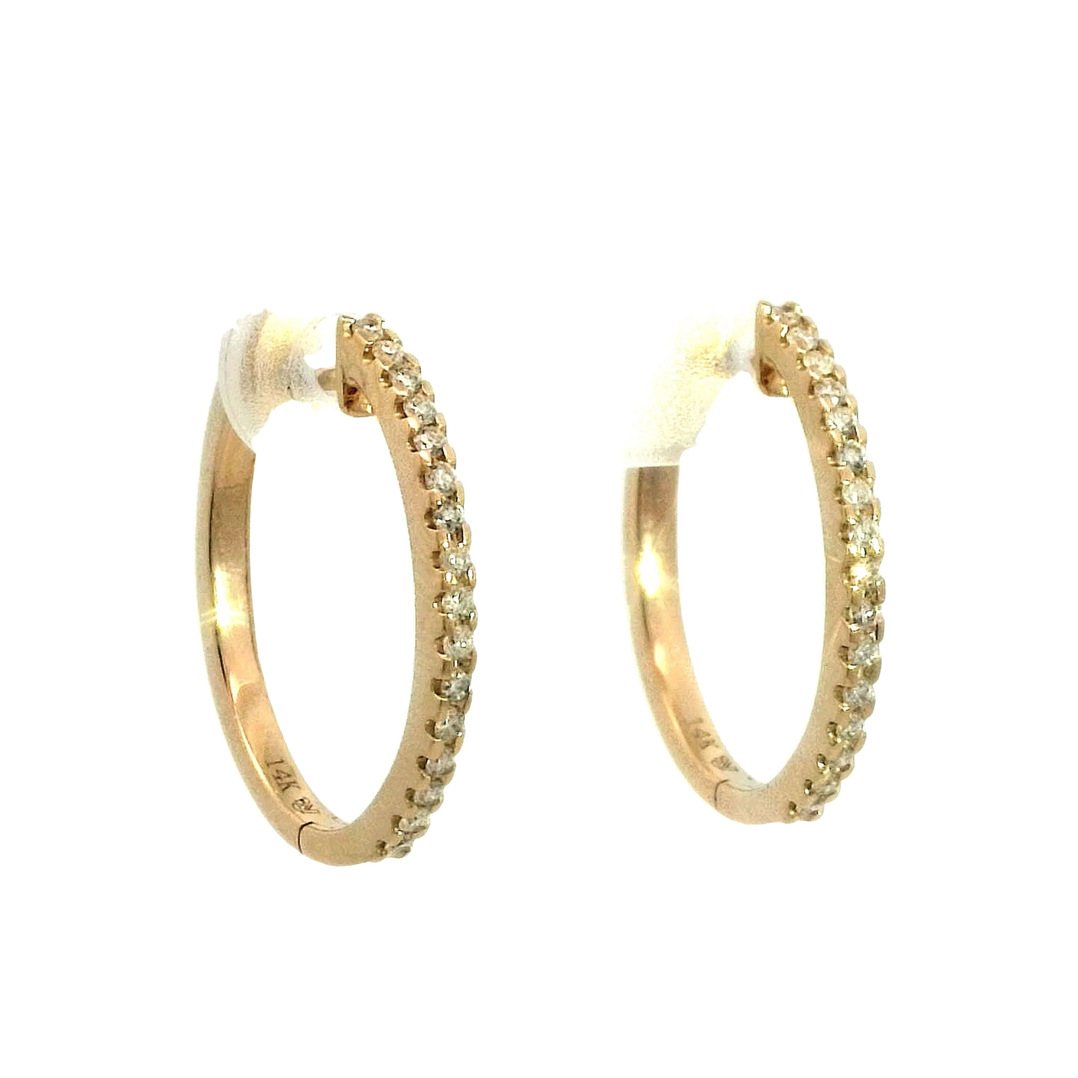 .28 Diamond Hoop Earrings in 14k Yellow Gold