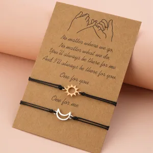 2pcs/set Minimalist Sun Moon Charm Couple Bracelet Friendship Jewelry Gift Handmade Adjustable Braided Rope Bracelets