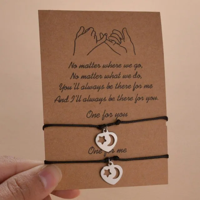 2pcs/set Minimalist Sun Moon Charm Couple Bracelet Friendship Jewelry Gift Handmade Adjustable Braided Rope Bracelets
