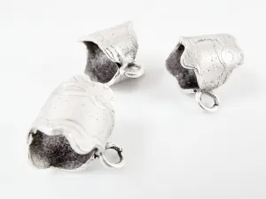 3 Unusual Textured Pendant Bails - Matte Silver Plated